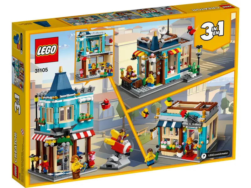 LEGO Creator 31105 Townhouse Toy Store Cake Shop Florist Building Set, 554 Pcs
