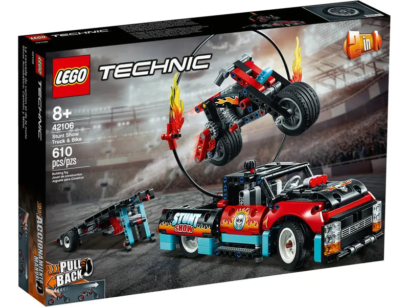 LEGO Technic 42106 Stunt Show Truck & Bike 2 in 1 Building Toy Retired, 610 Pcs